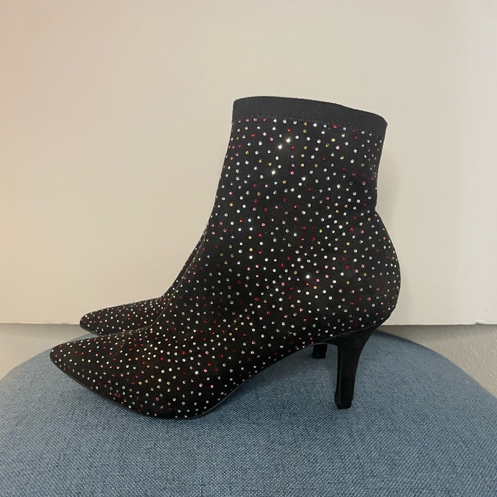 INC Black Rhinestone Padded Bray Pointed Toe Stiletto Booties size 10
